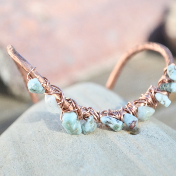 Genuine Larimar Cuff Bracelet Copper Handmade - Picture 6 of 8